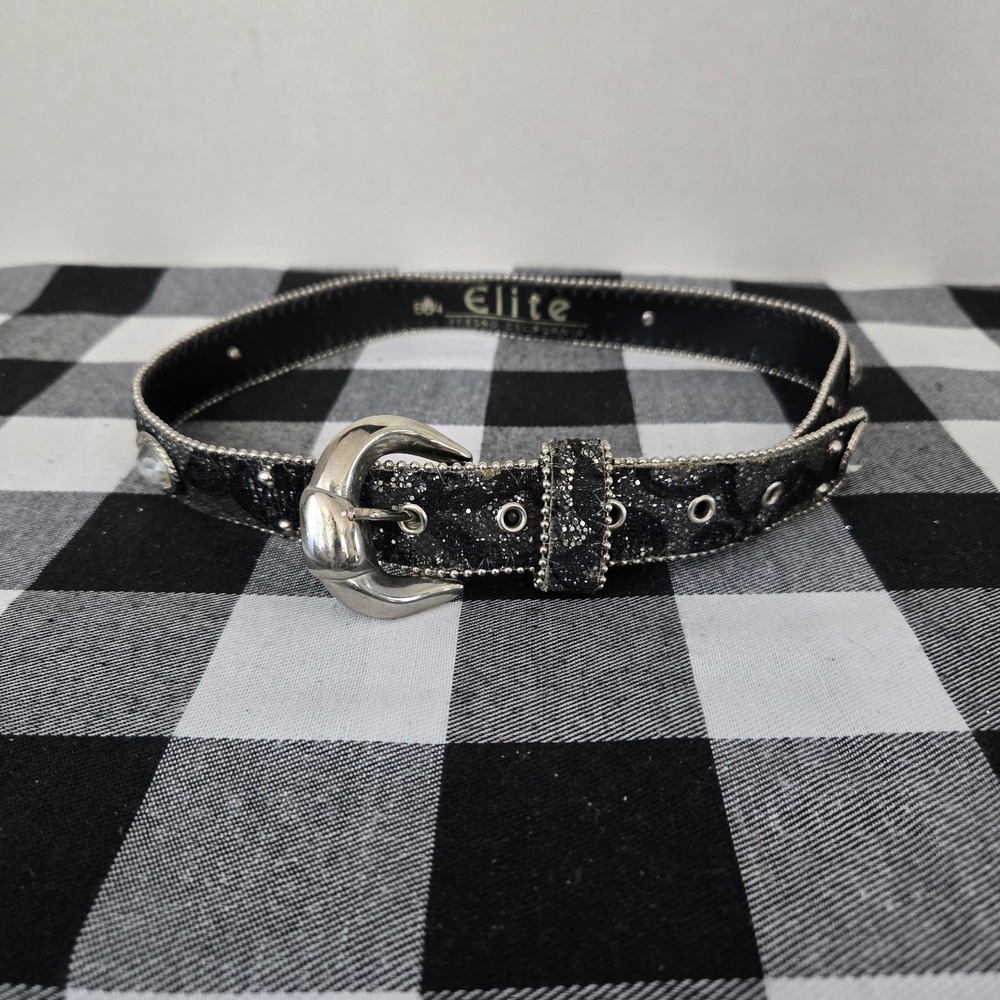 Elite Frezno Cali Women's Belt Black Sparkle Silverstone Bead Trim 25" - 27"
